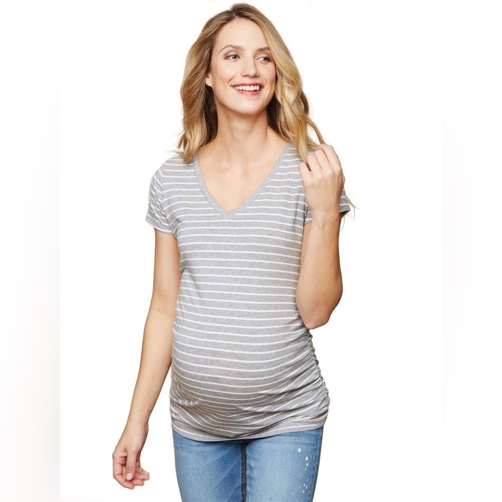 Motherhood Maternity v neck stripped short sleeve shirt